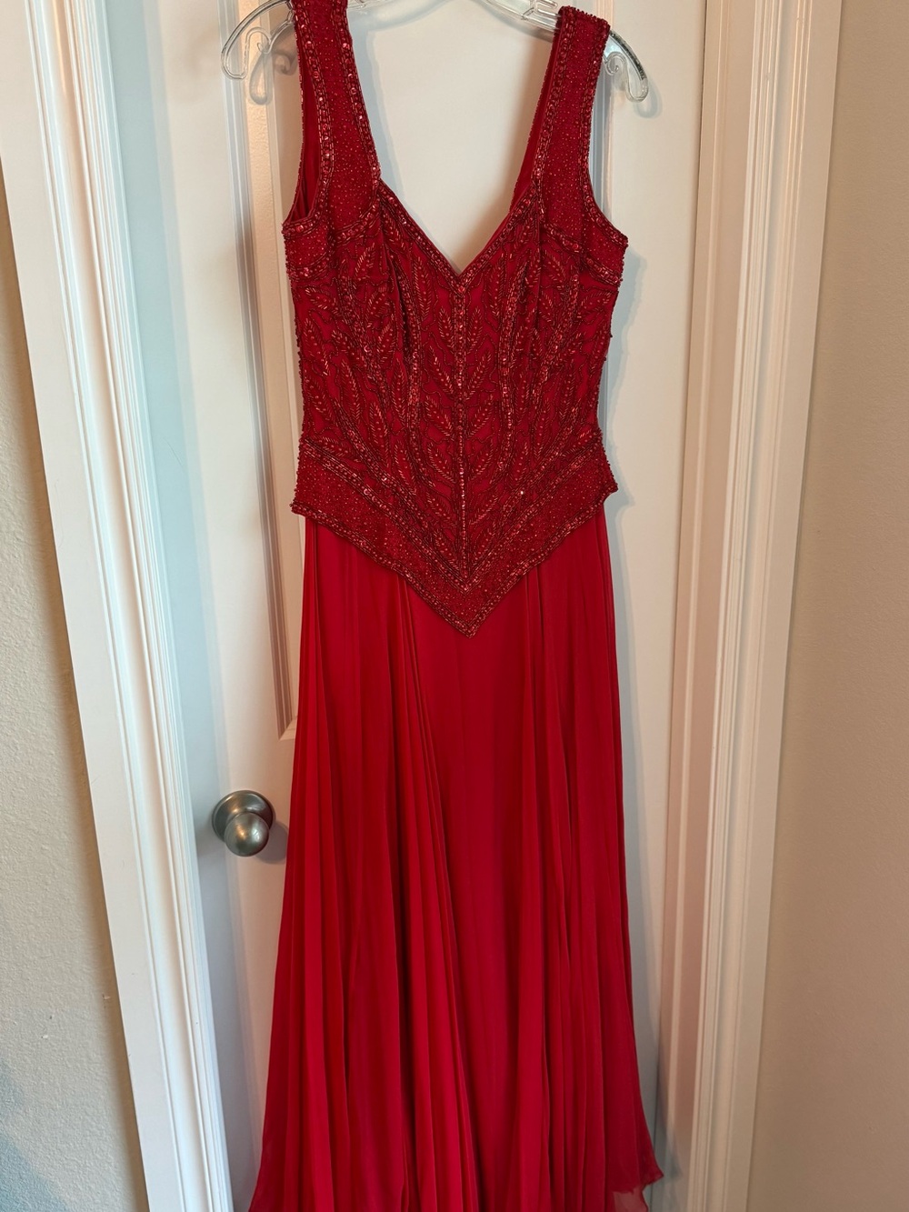 Vintage Splash Red Beaded V-Front 100% Silk Dress